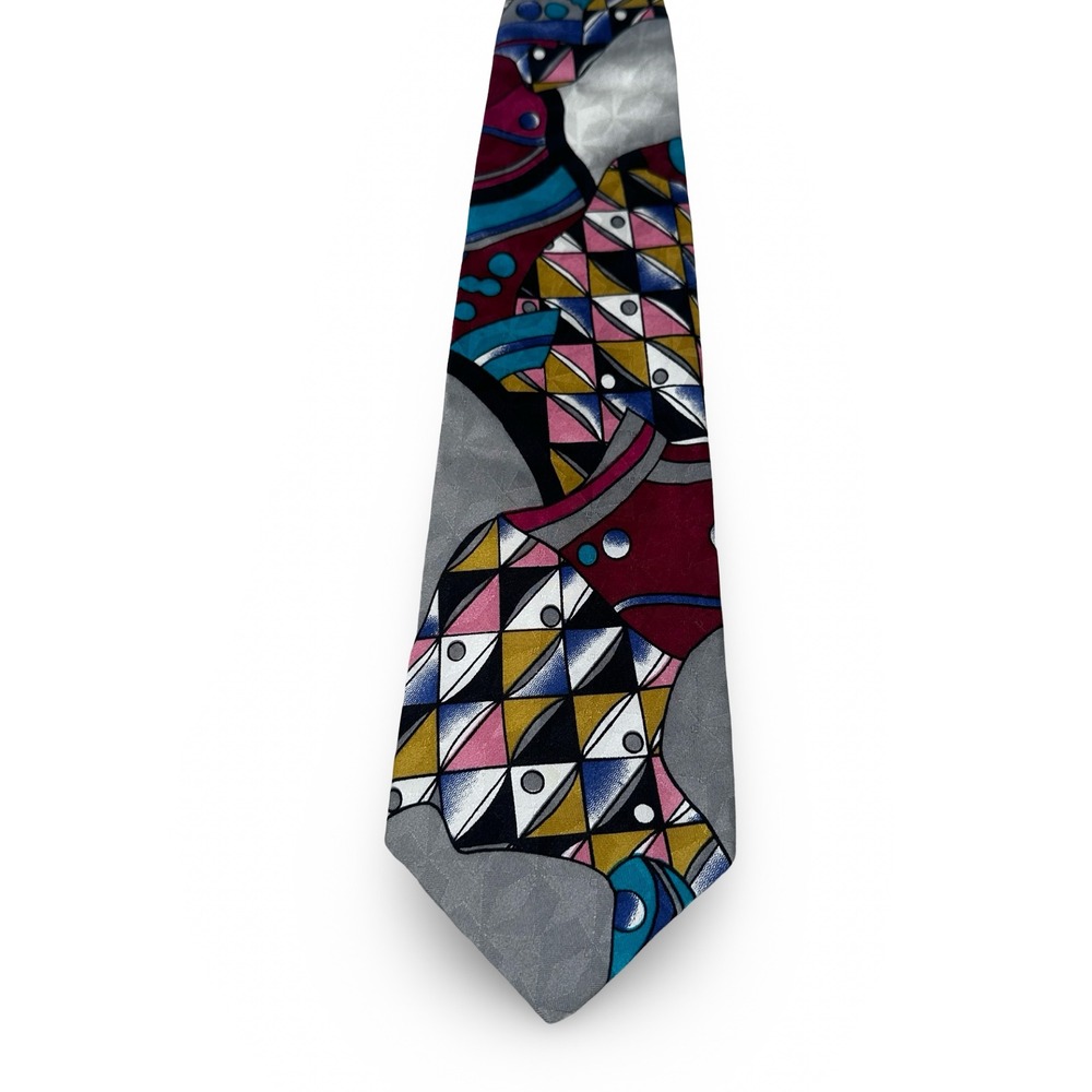 Pierre‎ Balmain Couture Silk Tie Gray Burgundy Abstract Geometric Made in Italy
